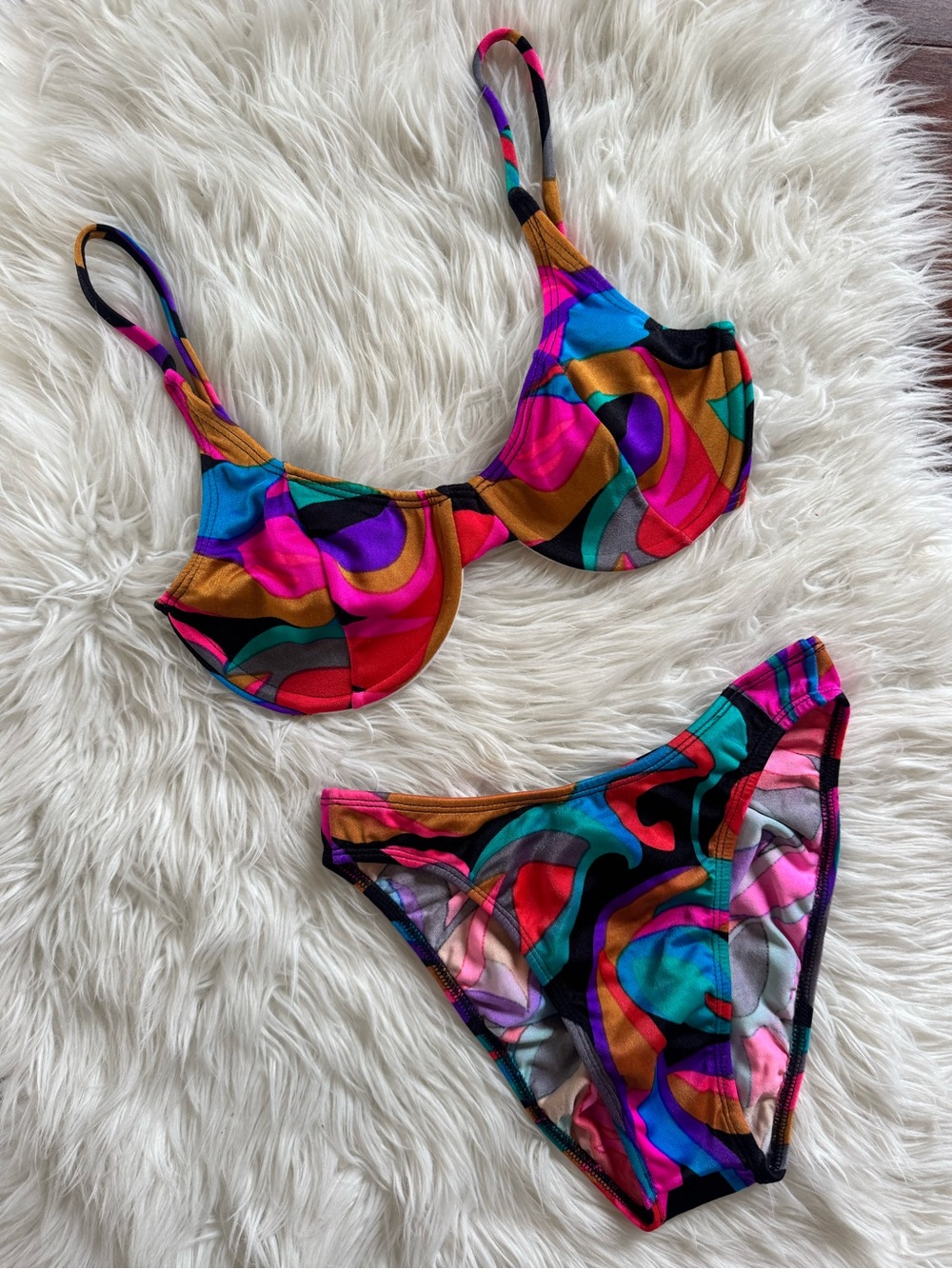NWOT VINTAGE 90s multicolour high leg, high waisted bikini size S